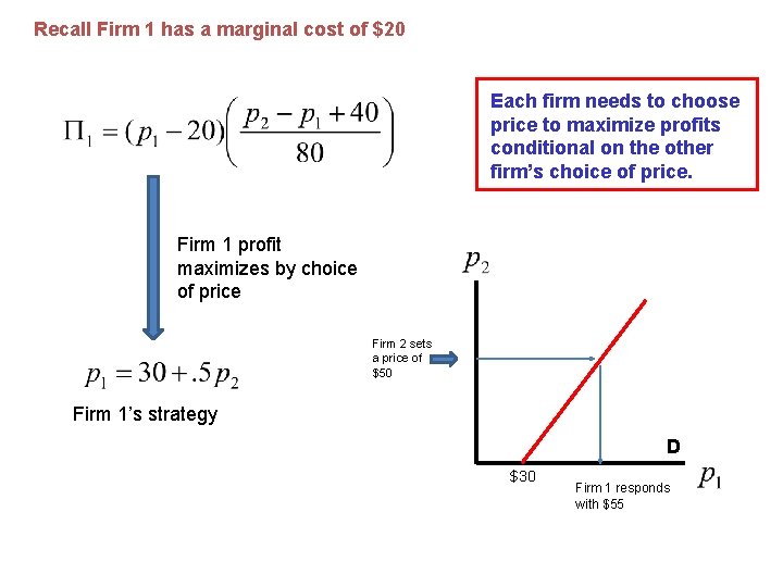 Recall Firm 1 has a marginal cost of $20 Each firm needs to choose