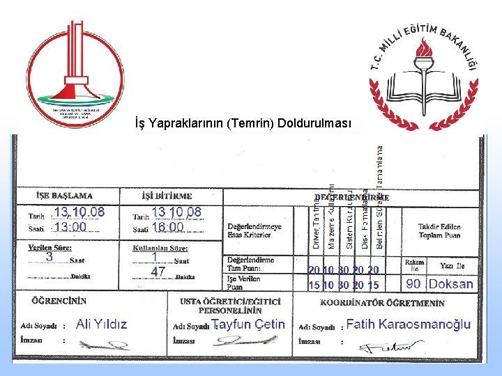 İş Yapraklarının (Temrin) Doldurulması 