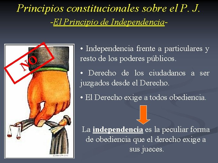 Principios constitucionales sobre el P. J. -El Principio de Independencia- NO • Independencia frente Principios constitucionales sobre el P. J. -El Principio de Independencia- NO • Independencia frente