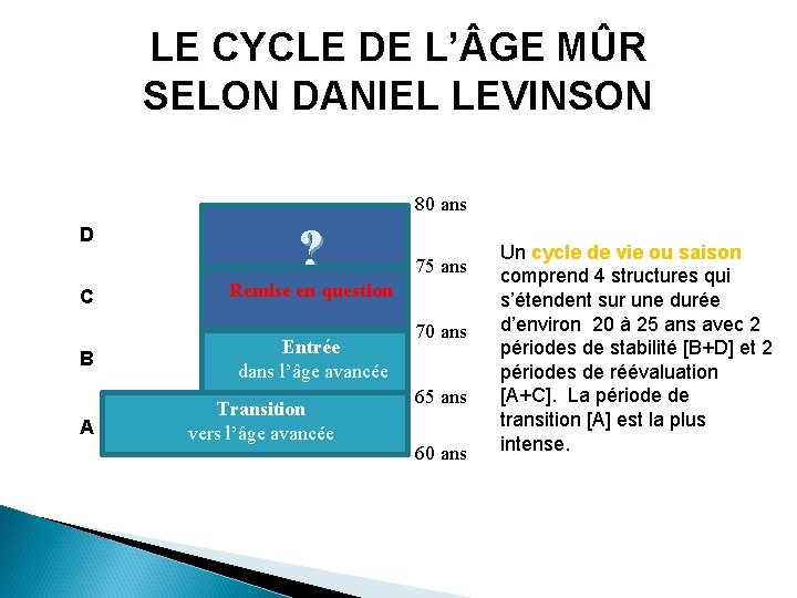 LE CYCLE DE L’ GE MÛR SELON DANIEL LEVINSON 80 ans D ? C