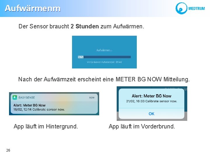 Aufwärmenm Der Sensor braucht 2 Stunden zum Aufwärmen. Nach der Aufwärmzeit erscheint eine METER