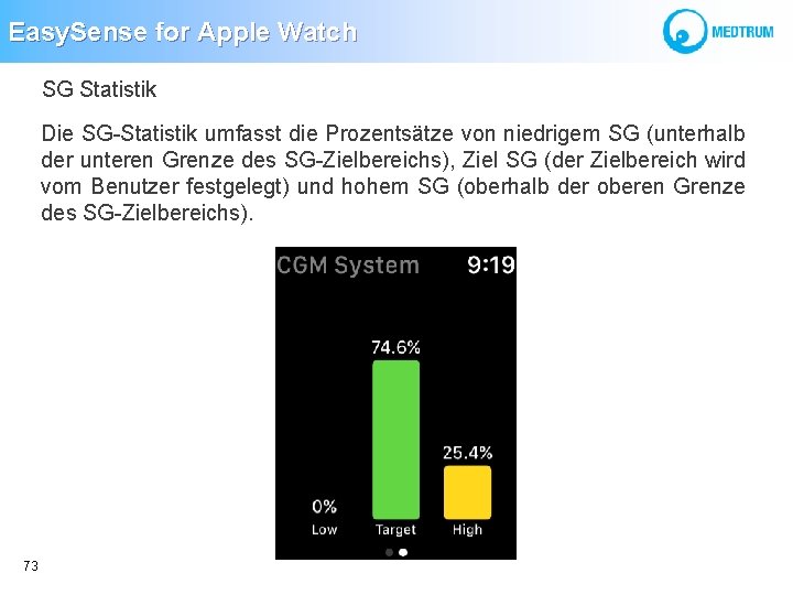 Easy. Sense for Apple Watch SG Statistik Die SG-Statistik umfasst die Prozentsätze von niedrigem