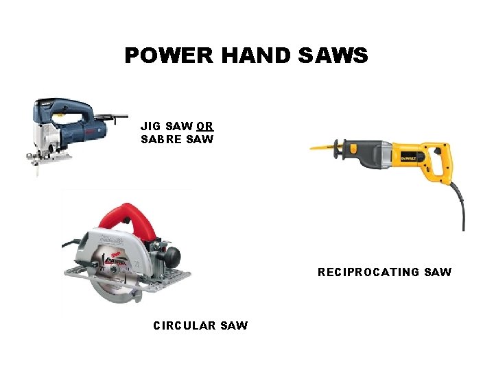 POWER HAND SAWS JIG SAW OR SABRE SAW RECIPROCATING SAW CIRCULAR SAW 