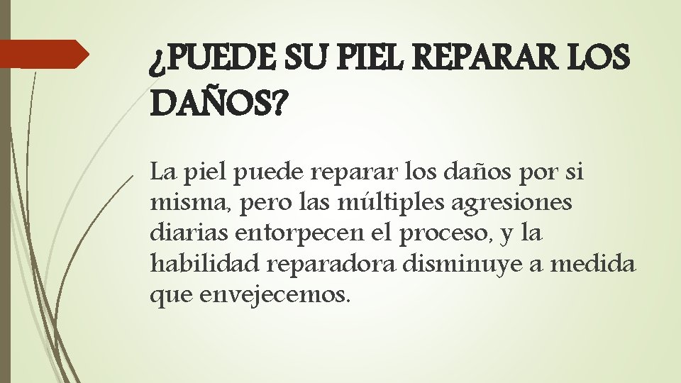 ¿PUEDE SU PIEL REPARAR LOS DAÑOS? La piel puede reparar los daños por si
