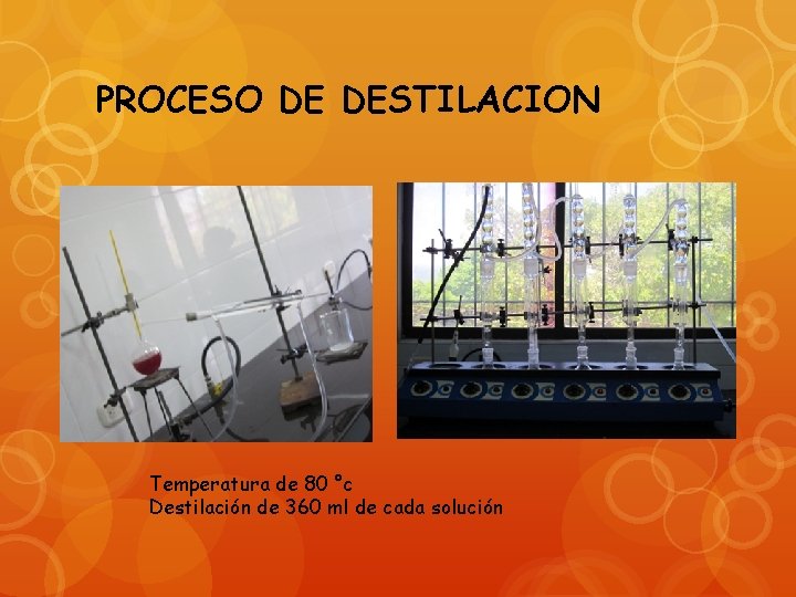 PROCESO DE DESTILACION Temperatura de 80 °c Destilación de 360 ml de cada solución