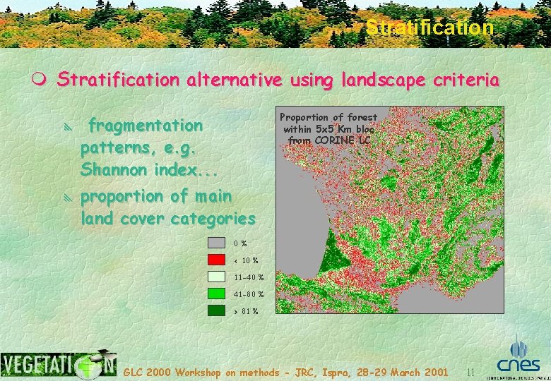 Stratification m Stratification alternative using landscape criteria y Proportion of forest within 5 x