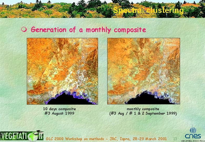 Spectral clustering m Generation of a monthly composite 10 days composite #3 August 1999