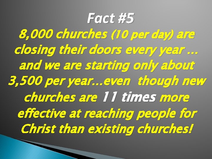 Fact #5 8, 000 churches (10 per day) are closing their doors every year