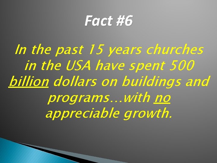 Fact #6 In the past 15 years churches in the USA have spent 500