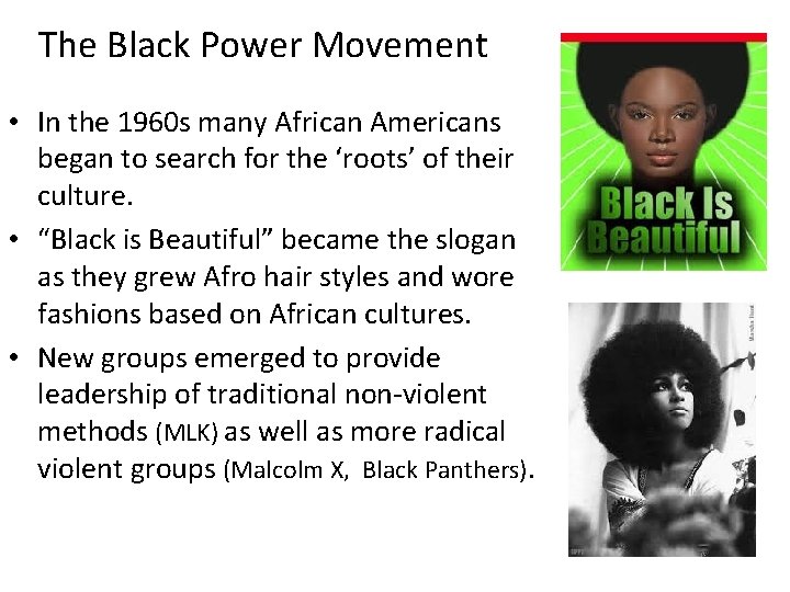 The Black Power Movement • In the 1960 s many African Americans began to The Black Power Movement • In the 1960 s many African Americans began to