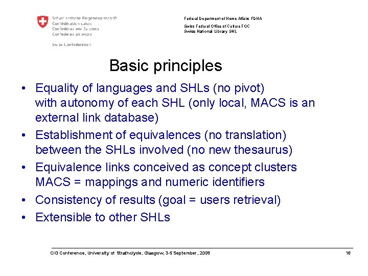 Federal Department of Home Affairs FDHA Swiss Federal Office of Culture FOC Swiss National