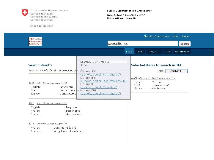 Federal Department of Home Affairs FDHA Swiss Federal Office of Culture FOC Swiss National