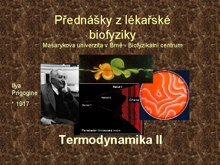 Přednášky z lékařské biofyziky Masarykova univerzita v Brně - Biofyzikální centrum Ilya Prigogine *