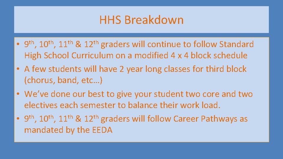 HHS Breakdown • 9 th, 10 th, 11 th & 12 th graders will HHS Breakdown • 9 th, 10 th, 11 th & 12 th graders will