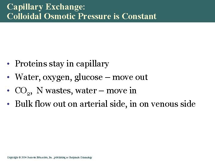 Capillary Exchange: Colloidal Osmotic Pressure is Constant • Proteins stay in capillary • Water,