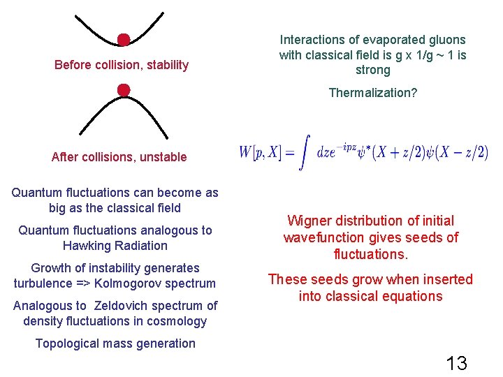 Before collision, stability Interactions of evaporated gluons with classical field is g x 1/g Before collision, stability Interactions of evaporated gluons with classical field is g x 1/g