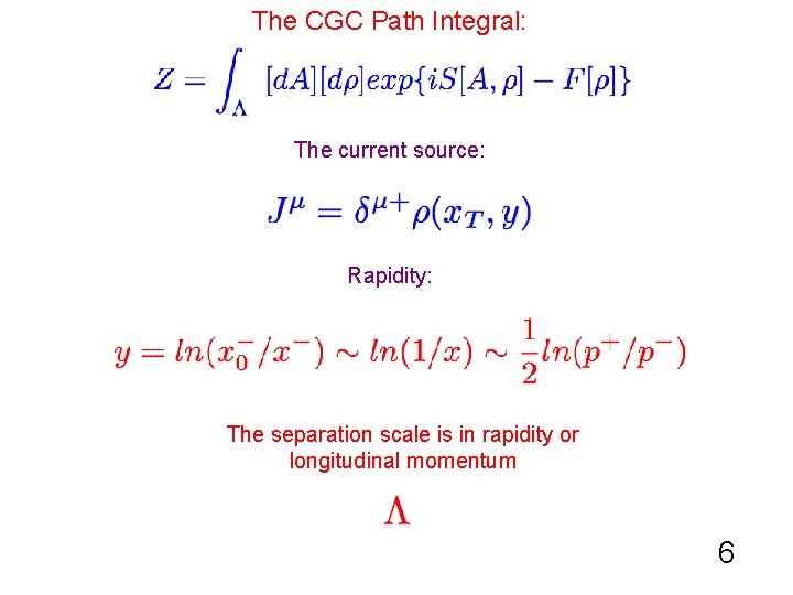 The CGC Path Integral: The current source: Rapidity: The separation scale is in rapidity The CGC Path Integral: The current source: Rapidity: The separation scale is in rapidity