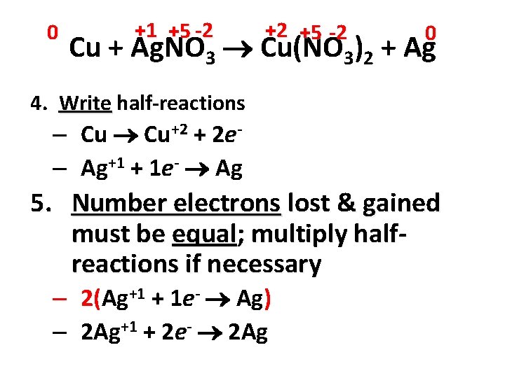 0 +1 +5 -2 +2 +5 -2 0 Cu + Ag. NO 3 Cu(NO