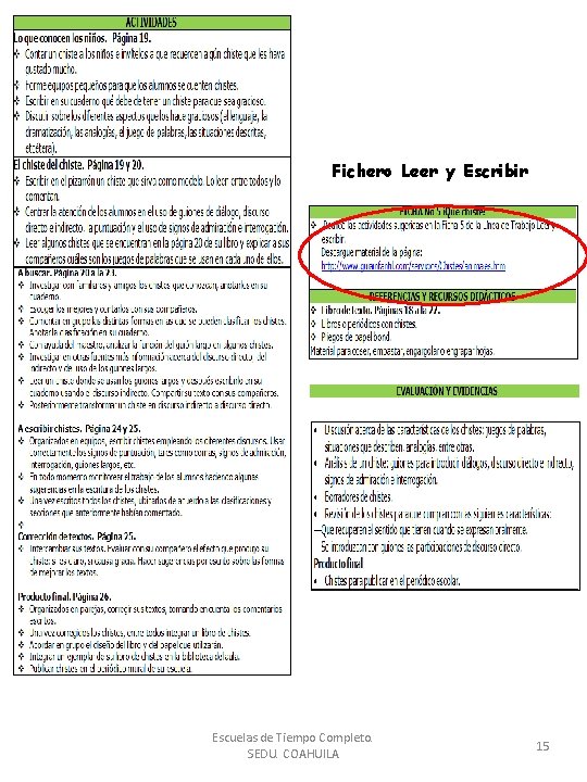 Fichero Leer y Escribir Escuelas de Tiempo Completo. SEDU. COAHUILA 15 