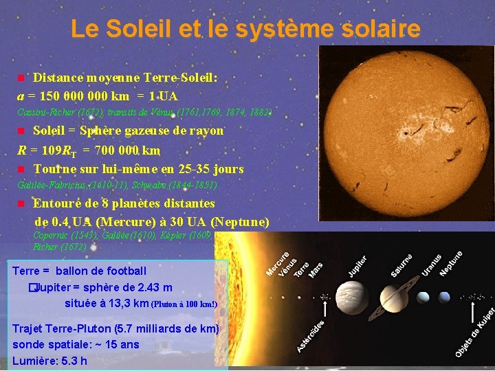 Le Soleil et le système solaire Distance moyenne Terre-Soleil: a = 150 000 km