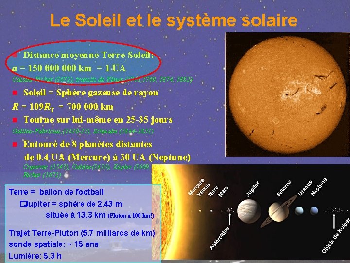 Le Soleil et le système solaire Distance moyenne Terre-Soleil: a = 150 000 km