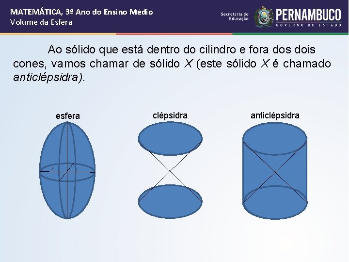 MATEMÁTICA, 3º Ano do Ensino Médio Volume da Esfera Ao sólido que está dentro