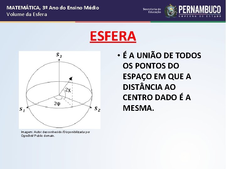 MATEMÁTICA, 3º Ano do Ensino Médio Volume da Esfera ESFERA • É A UNIÃO