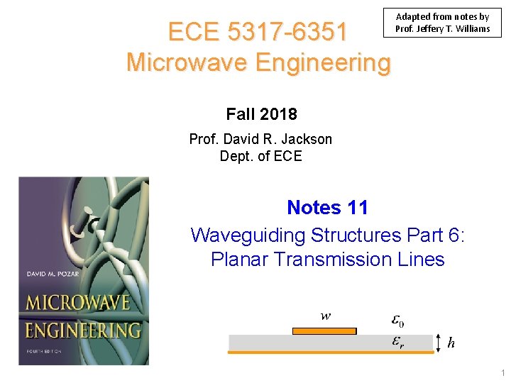ECE 5317 -6351 Microwave Engineering Adapted from notes by Prof. Jeffery T. Williams Fall