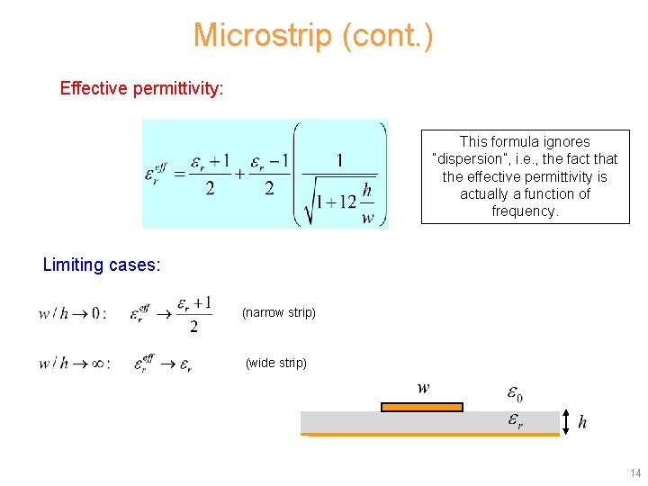 Microstrip (cont. ) Effective permittivity: This formula ignores “dispersion”, i. e. , the fact