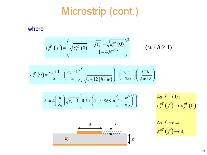 Microstrip (cont. ) where Note: 19 