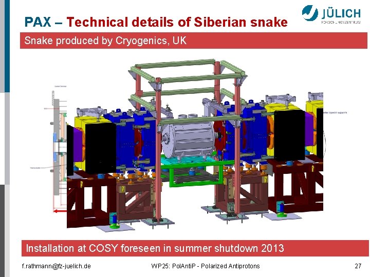 PAX – Technical details of Siberian snake Snake produced by Cryogenics, UK 975 mm