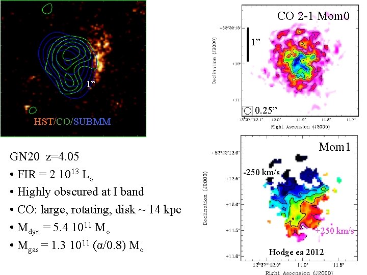 CO 2 -1 Mom 0 1” 1” HST/CO/SUBMM GN 20 z=4. 05 • FIR