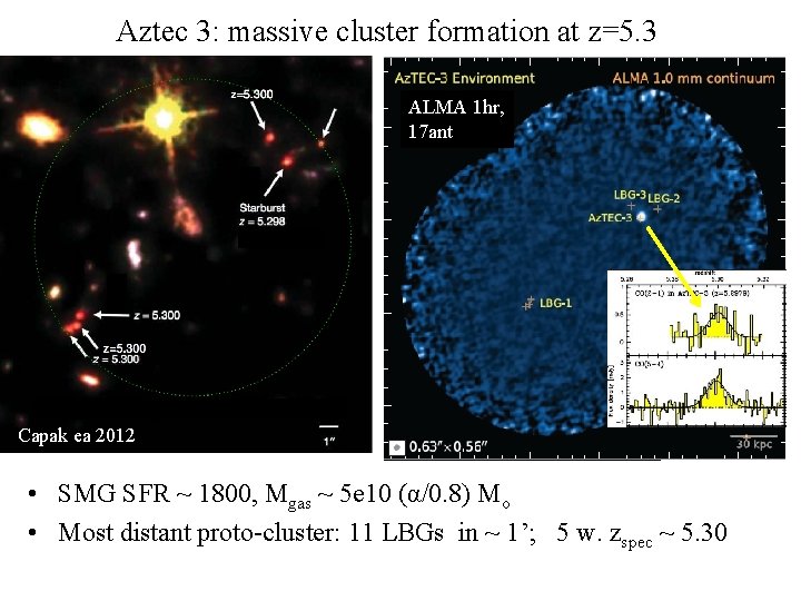 Aztec 3: massive cluster formation at z=5. 3 ALMA 1 hr, 17 ant Riechers