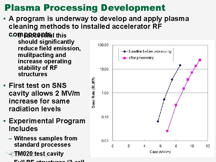 Plasma Processing Development • A program is underway to develop and apply plasma cleaning