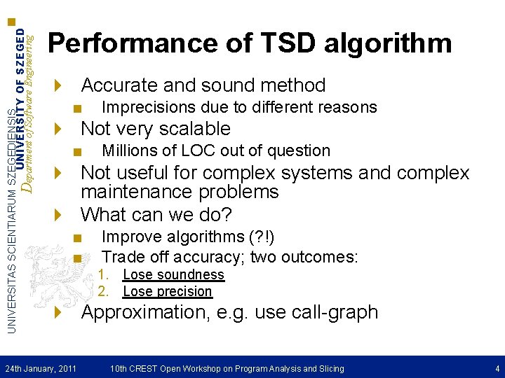 UNIVERSITAS SCIENTIARUM SZEGEDIENSIS UNIVERSITY OF SZEGED Department of Software Engineering Performance of TSD algorithm