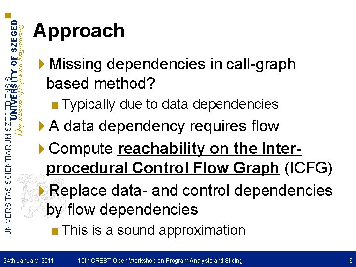 UNIVERSITAS SCIENTIARUM SZEGEDIENSIS UNIVERSITY OF SZEGED Department of Software Engineering Approach 4 Missing dependencies