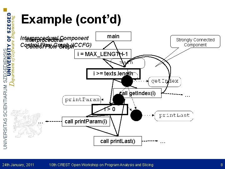 UNIVERSITAS SCIENTIARUM SZEGEDIENSIS UNIVERSITY OF SZEGED Department of Software Engineering Example (cont’d) main Interprocedural