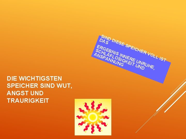  DIE WICHTIGSTEN SPEICHER SIND WUT, ANGST UND TRAURIGKEIT SIN DA D DIE S