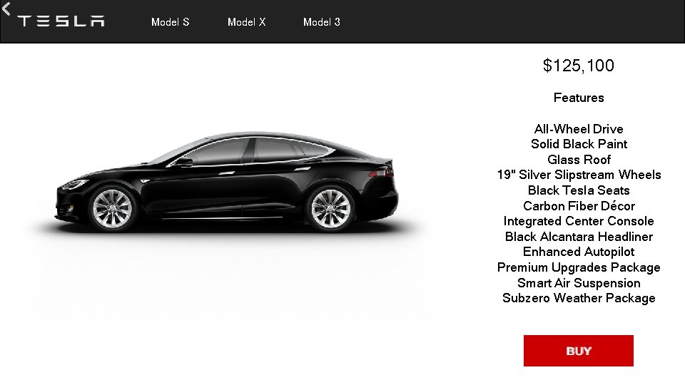  Model S Model X Model 3 $125, 100 Features All-Wheel Drive Solid Black