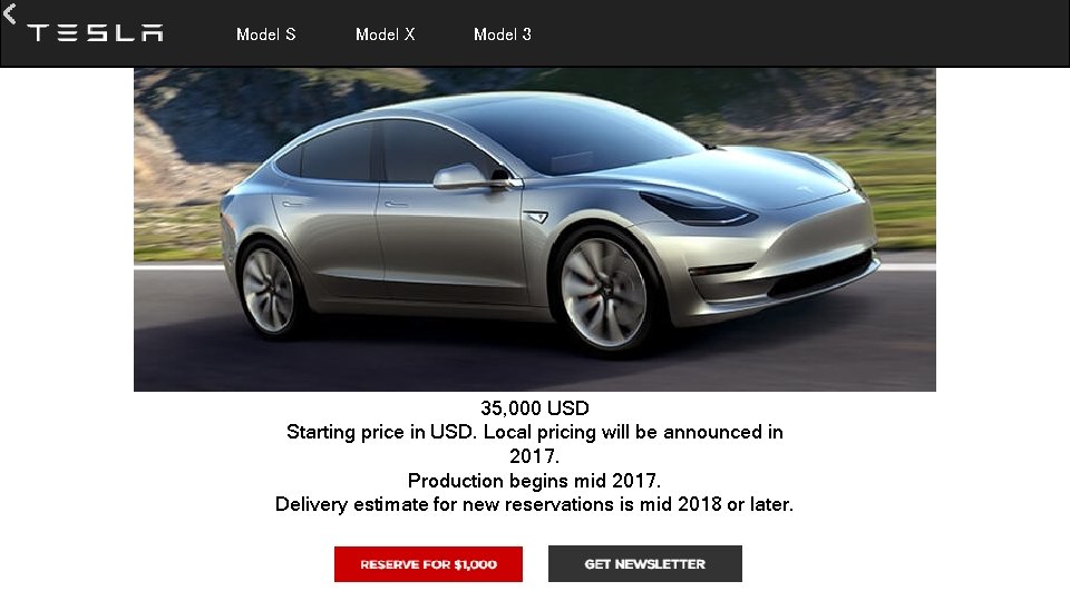  Model S Model X Model 3 35, 000 USD Starting price in USD.