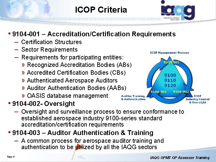 ICOP Criteria • 9104 -001 – Accreditation/Certification Requirements – Certification Structures – Sector Requirements ICOP Criteria • 9104 -001 – Accreditation/Certification Requirements – Certification Structures – Sector Requirements