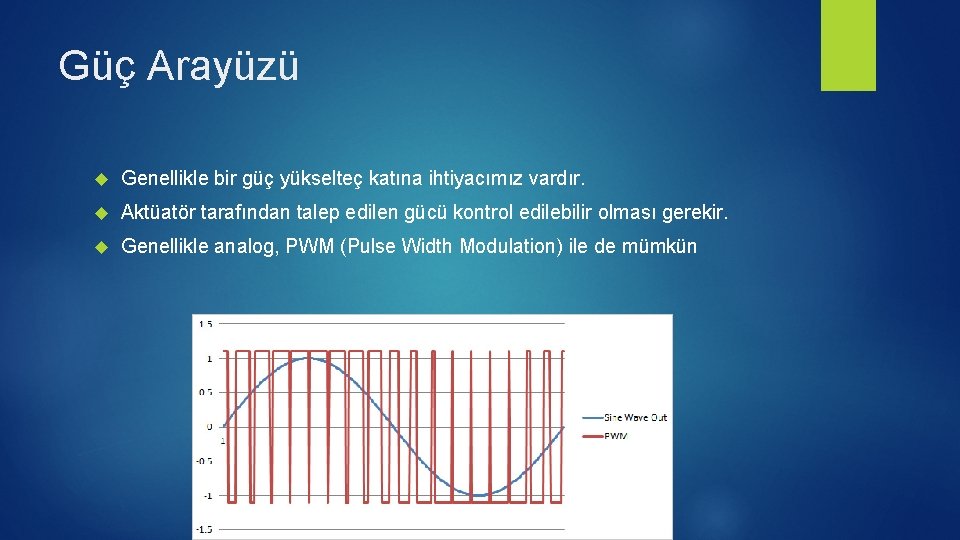 Güç Arayüzü Genellikle bir güç yükselteç katına ihtiyacımız vardır. Aktüatör tarafından talep edilen gücü