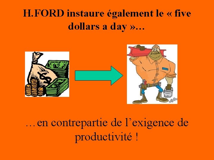 H. FORD instaure également le « five dollars a day » … …en contrepartie