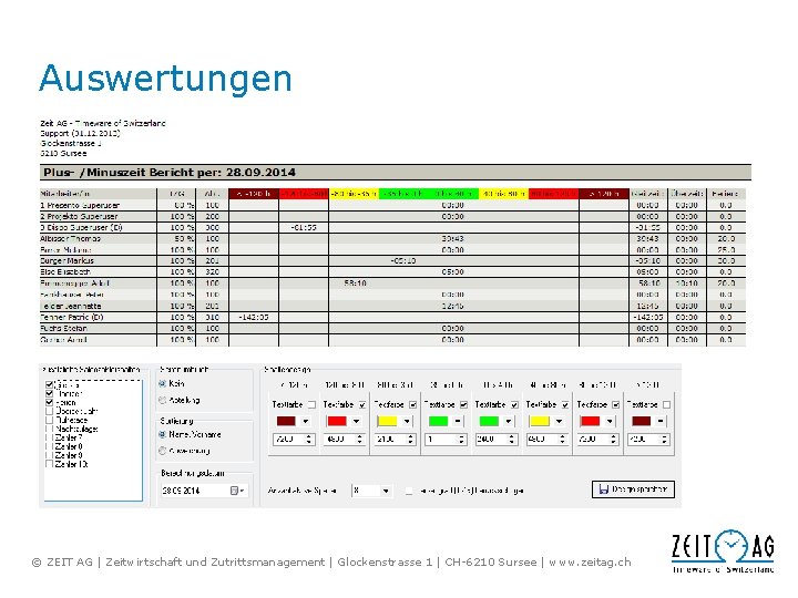 Auswertungen © ZEIT AG | Zeitwirtschaft und Zutrittsmanagement | Glockenstrasse 1 | CH-6210 Sursee