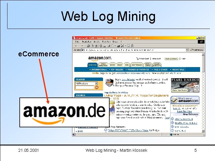 Web Log Mining e. Commerce 21. 05. 2001 Web Log Mining - Martin Klossek