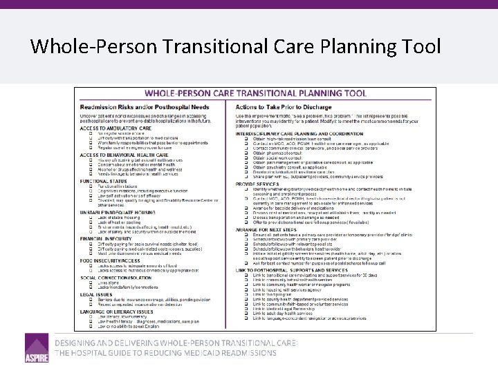 Whole-Person Transitional Care Planning Tool 