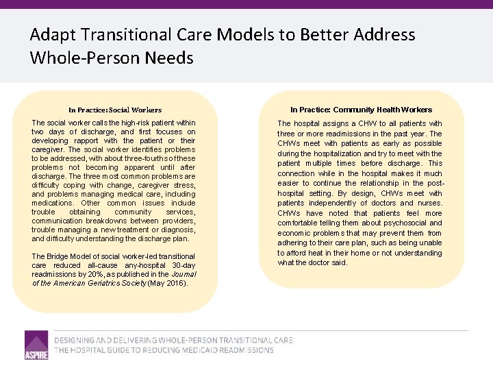 Adapt Transitional Care Models to Better Address Whole-Person Needs In Practice: Social Workers In
