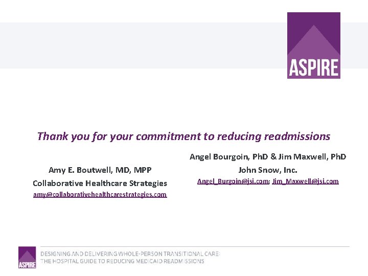 Thank you for your commitment to reducing readmissions Amy E. Boutwell, MD, MPP Collaborative