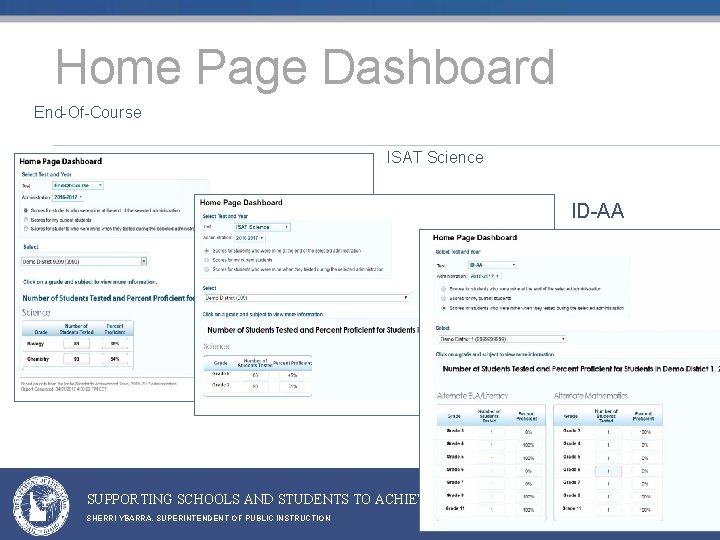 Home Page Dashboard End-Of-Course ISAT Science ID-AA SUPPORTING SCHOOLS AND STUDENTS TO ACHIEVE SHERRI Home Page Dashboard End-Of-Course ISAT Science ID-AA SUPPORTING SCHOOLS AND STUDENTS TO ACHIEVE SHERRI
