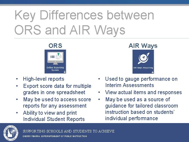 Key Differences between ORS and AIR Ways ORS • High-level reports • Export score Key Differences between ORS and AIR Ways ORS • High-level reports • Export score